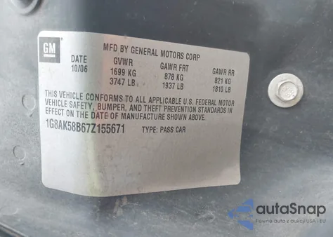 2007 Saturn Ion 3 from USA, damaged, VIN 1G8AK58B67Z155671